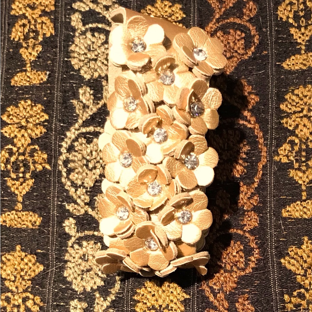 Gold Floral & Clear Stone Vegan Bracelet